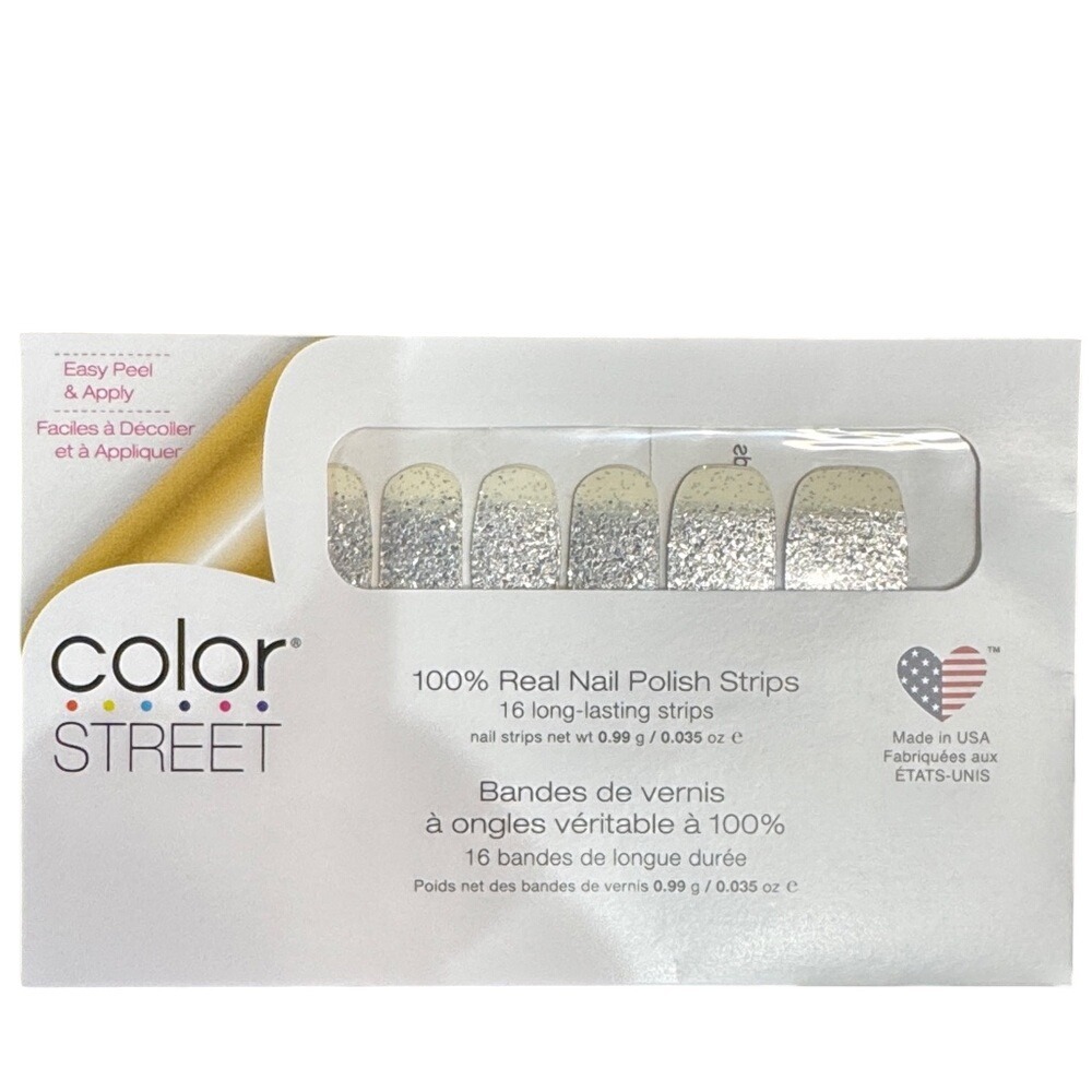 Color Street Dripping in Diamonds Silver Glitter Ombre Nail Polish Strips FDG270